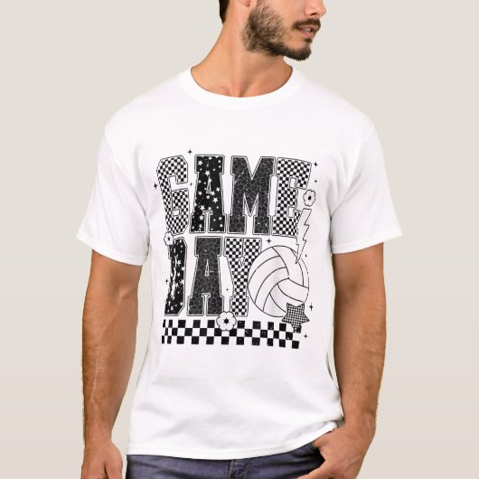 試合日バレーボール市松模様に Tシャツ (正面)