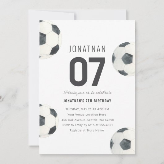 試合時間サッカーサッカーサッカーボーイズ7誕生日 招待状 (正面)
