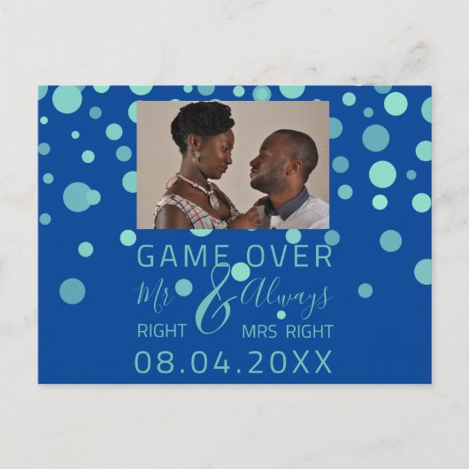 試合終了おもしろい日の青い写結婚真を保存 ポストカード (正面)