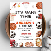 試合開始！バスケとフットボールのスポーツ誕生日 招待状