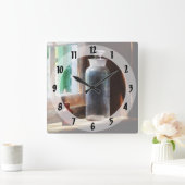 試薬ボトル及び小茶色ボトル スクエア壁時計 (ホーム)