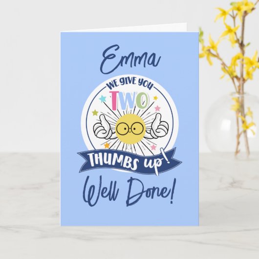 試験の結果は良く行われた、親指を立てる！ カード (黄色い花)