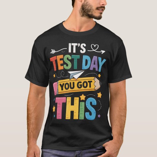 試験日だ、やれるってテストの日先生 Tシャツ (正面)