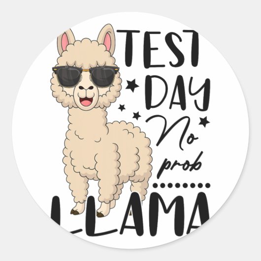 試験日No Prob Llama先生受験試験D ラウンドシール (正面)