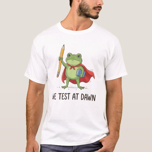 試験監督カエル　夜明けに試験開始です Tシャツ (正面)