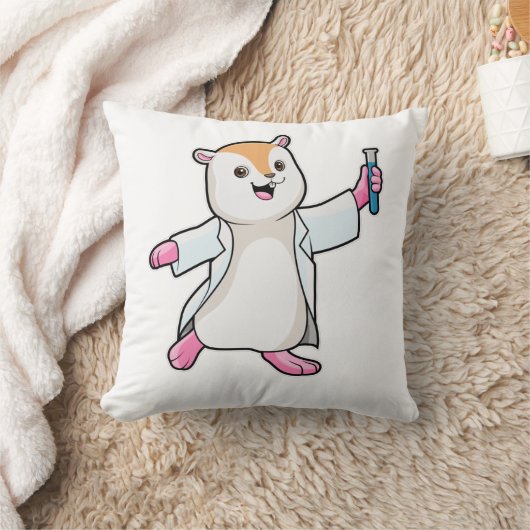 試験管付き科学者としてのハムスター クッション (ブランケット)