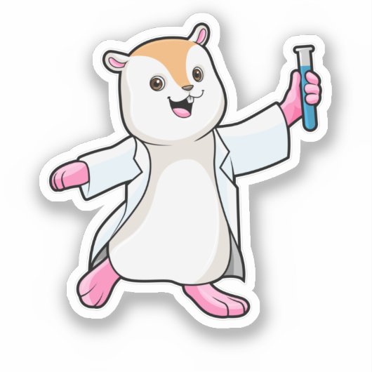 試験管付き科学者としてのハムスター シール (正面)