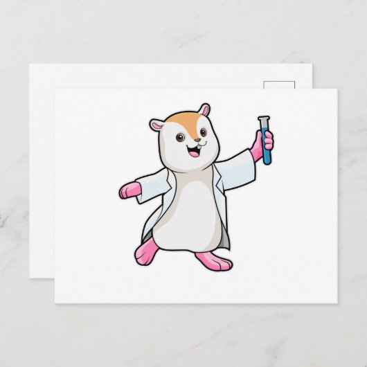 試験管付き科学者としてのハムスター ポストカード (正面/裏面)