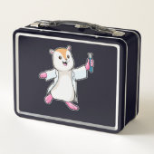 試験管付き科学者としてのハムスター メタルランチボックス (裏面)