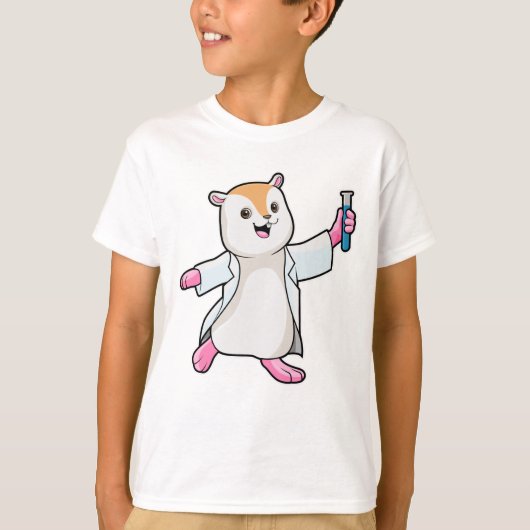 試験管付き科学者としてのハムスター Tシャツ (正面)
