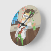 試験管付き科学者 ラウンド壁時計 (傾斜)