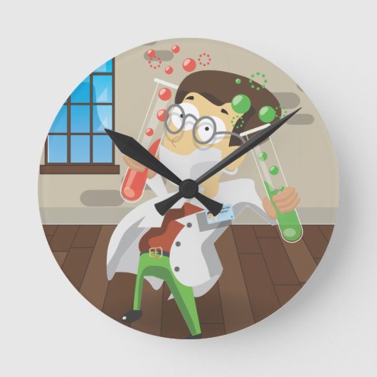 試験管付き科学者 ラウンド壁時計 (正面)