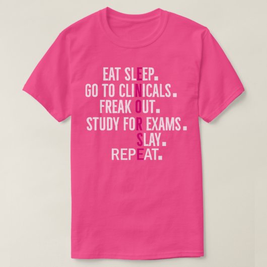 試験食べのために寝てクリニカルフリーク勉強に行く Tシャツ (デザイン正面)