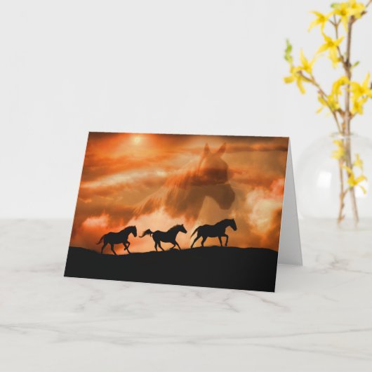 詩が付いている美しく精神的な馬の悔やみや弔慰カード カード (黄色い花)