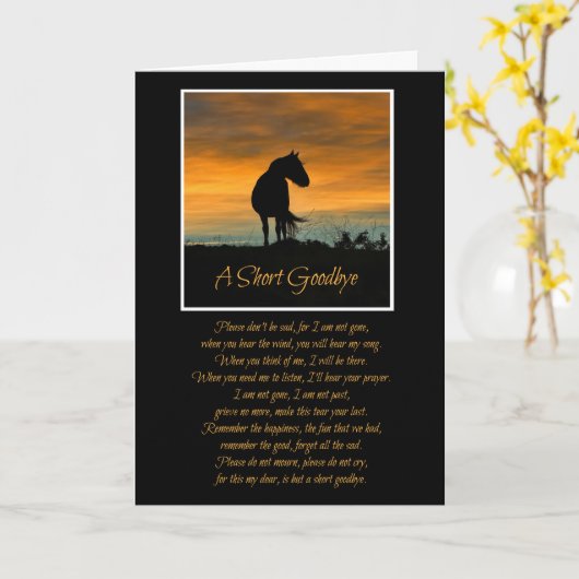 詩との美しく精神的な馬の悔やみや弔慰 カード (黄色い花)