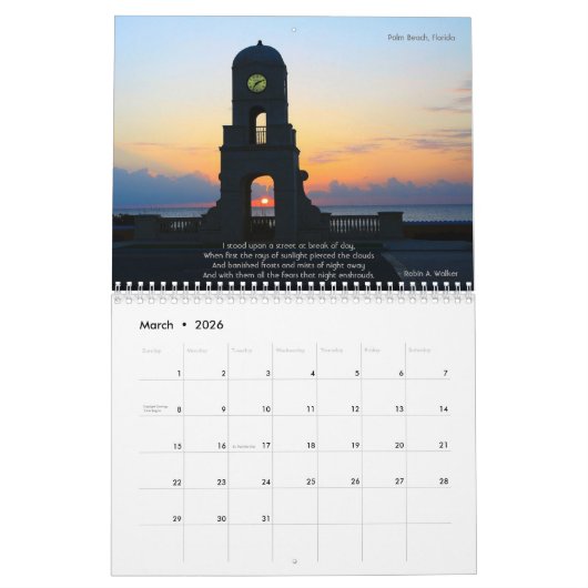 詩のカレンダーを使って世界中から日の出を カレンダー (3月 2026)