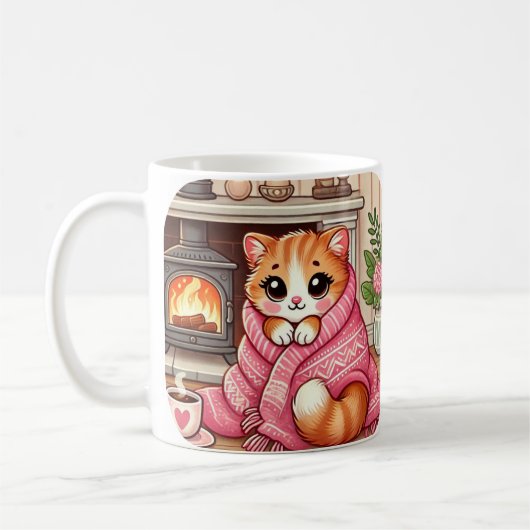 詩のコーヒーマグの中のタビー猫 コーヒーマグカップ (左)