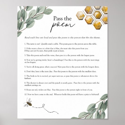 詩のブライダルシャワービー&ユーカリのゲームを渡す ポスター (正面)