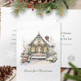 詩の冬のシーン雪の結晶グリーンクリスマス シーズンカード