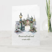 詩の北欧の冬の緑の赤い雪クリスマスリース シーズンカード (正面)