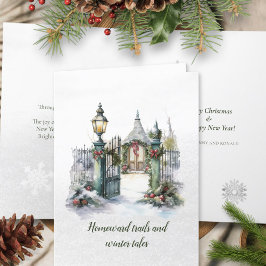 詩の北欧の冬の緑の赤い雪クリスマスリース シーズンカード