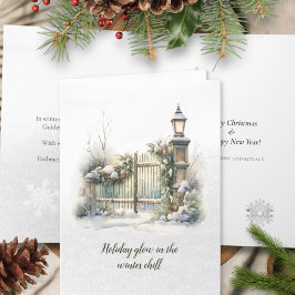 詩の北欧の冬の緑の赤い雪クリスマスリース シーズンカード