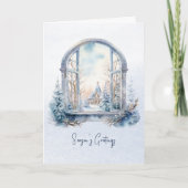 詩の北欧の冬の青い葉クリスマスウィンドウ シーズンカード (正面)