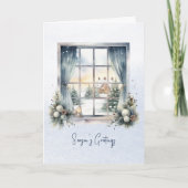 詩の北欧の森の冬の松コーン雪クリスマス シーズンカード (正面)