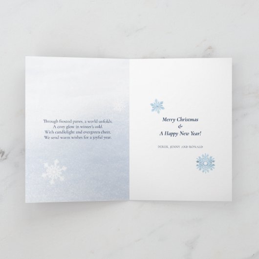 詩の北欧の森の冬の松コーン雪クリスマス シーズンカード (内部)