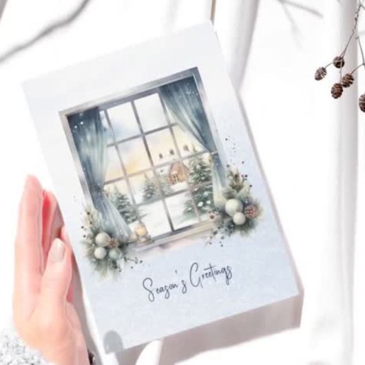 詩の北欧の森の冬の松コーン雪クリスマス シーズンカード