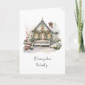 詩の北欧の水の色の雪の森パインクリスマス シーズンカード (正面)