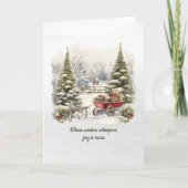 詩の北欧グリーンスノーパインフォレストクリスマスツリー シーズンカード (正面)