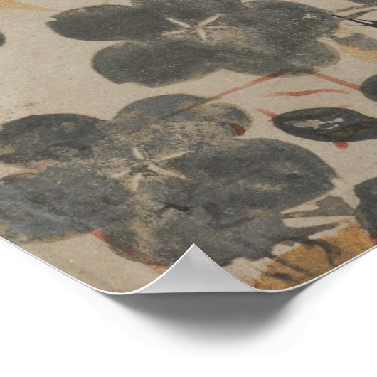 詩の日本の金ゴールド絵画銀さくらんぼの花 ポスター (角)