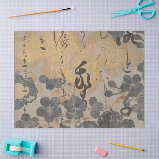 詩の日本の金ゴールド絵画銀さくらんぼの花 薄葉紙 (クラフト)