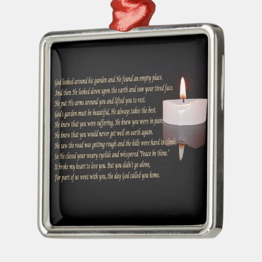 詩の正方形のオーナメントが付いている記念の蝋燭 メタルオーナメント (左)