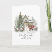 詩の白い赤いバードグリーンの松のクリスマスツリー シーズンカード (正面)