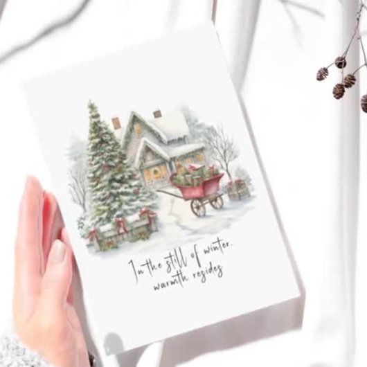 詩の白い赤いバードグリーンの松のクリスマスツリー シーズンカード