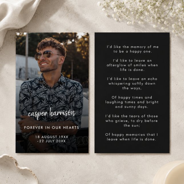 詩の祈りのカード | 葬儀の写真のメモリアルキープ (Personalized funeral poem prayer card with photo front and memorial verse back for guests.)