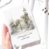 詩の緑の葉の果実の雪の冬のクリスマス シーズンカード