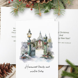 詩の緑の赤い雪北欧の冬のシーンクリスマス シーズンカード