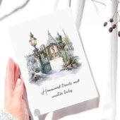 詩の緑の赤い雪北欧の冬のシーンクリスマス シーズンカード