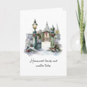 詩の緑の赤い雪北欧の冬のシーンクリスマス シーズンカード (正面)