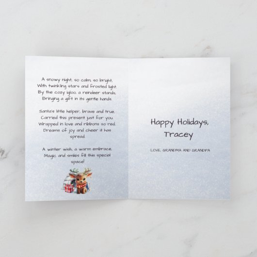 詩の韻かわいいトナカイ雪の結晶キッズクリスマス シーズンカード (内部)
