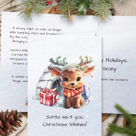 詩の韻かわいいトナカイ雪の結晶キッズクリスマス シーズンカード