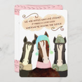 詩の馬クリスマス手作りのクロシェ帽のスカーフ シーズンカード (正面/裏面)