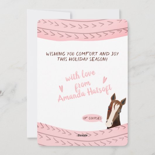 詩の馬クリスマス手作りのクロシェ帽のスカーフ シーズンカード (裏面)