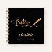 詩の黒い金ゴールドエレガントスクリプト名 ノートブック (正面)