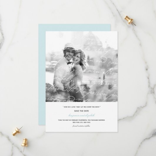 詩を愛する方法ロマンチックなヴィンテージスクリプト セーブザデート (正面/裏面インサイチュ)