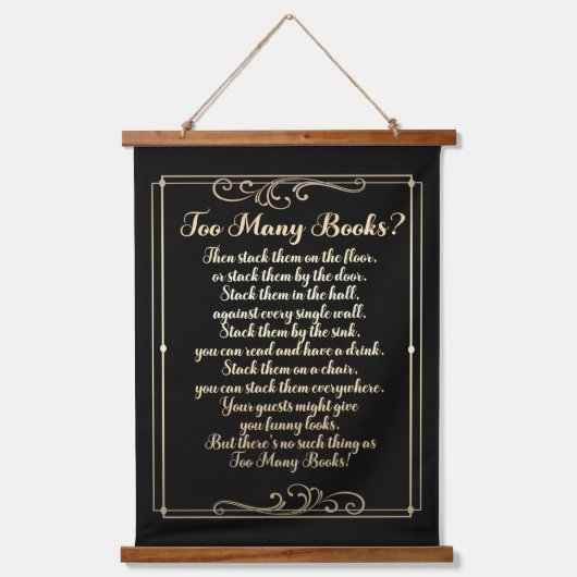 詩を書き過ぎる黒と金ゴールド 吊り下げ型タペストリー (正面)