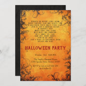 詩エレガントとダークツリーオレンジハローウィンパーティ 招待状 (正面/裏面)